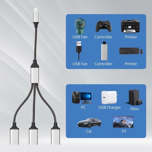 YACSEJAO USB-C OTG Splitter Y Cable 20CM USB 3.0 Type C Male to Dual USB A Female Multiport Split Converter Multiple Hub for Car,Laptop,PC and More (1 to 3) in Saudi Arabia
