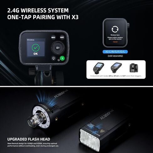 GODOX AD200 Pro II AD200Pro II Flash Strobe، 2.4G TTL Pocket Flash Light، 200W HSS 1/8000s بطارية 2900 مللي أمبير في الساعة، مصباح نمذجة متعدد الاستخدامات ثنائي اللون، مزامنة لاسلكية بنقرة واحدة، شاشة ملونة محسنة in Saudi Arabia