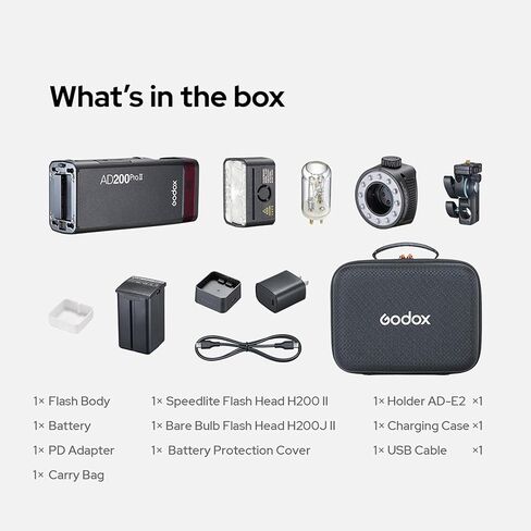 GODOX AD200 Pro II AD200Pro II Flash Strobe، 2.4G TTL Pocket Flash Light، 200W HSS 1/8000s بطارية 2900 مللي أمبير في الساعة، مصباح نمذجة متعدد الاستخدامات ثنائي اللون، مزامنة لاسلكية بنقرة واحدة، شاشة ملونة محسنة in Saudi Arabia