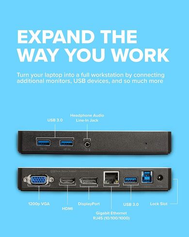 محطة إرساء شاشة الكمبيوتر المحمول VisionTek VT1000 Universal Dual Full HD USB 3.0، Displaylink، HDMI، DisplayPort، VGA، RJ45 Ethernet، لأجهزة MacBook & Windows (901147) (متجدد) in Saudi Arabia