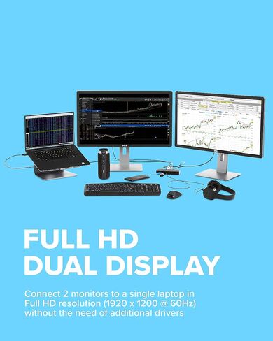 محطة إرساء شاشة الكمبيوتر المحمول VisionTek VT1000 Universal Dual Full HD USB 3.0، Displaylink، HDMI، DisplayPort، VGA، RJ45 Ethernet، لأجهزة MacBook & Windows (901147) (متجدد) in Saudi Arabia