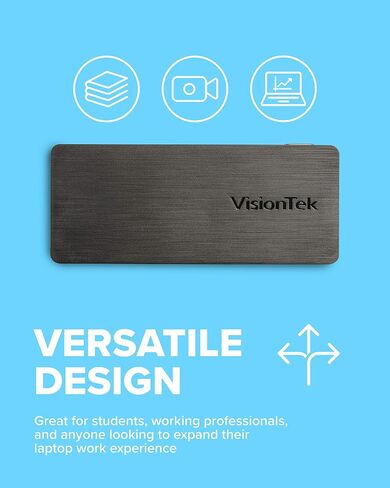 محطة إرساء شاشة الكمبيوتر المحمول VisionTek VT1000 Universal Dual Full HD USB 3.0، Displaylink، HDMI، DisplayPort، VGA، RJ45 Ethernet، لأجهزة MacBook & Windows (901147) (متجدد) in Saudi Arabia