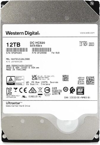 WD Ultrastar DC HC520 12TB SATA 6Gb/s 3.5-Inch Data Center HDD - HUH721212ALE600 0F29590 (Renewed) in Saudi Arabia