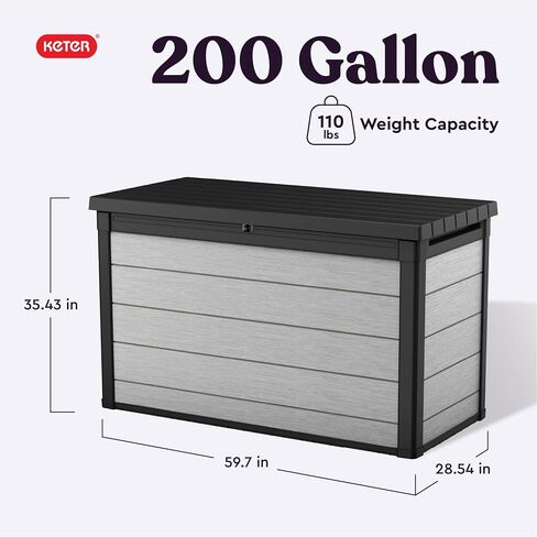 Keter Denali 30 Gallon Resin Deck Box for Patio Furniture, Pool Accessories, and Storage for Outdoor Toys, Grey in Saudi Arabia