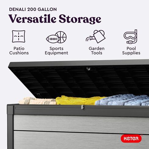 Keter Denali 30 Gallon Resin Deck Box for Patio Furniture, Pool Accessories, and Storage for Outdoor Toys, Grey in Saudi Arabia