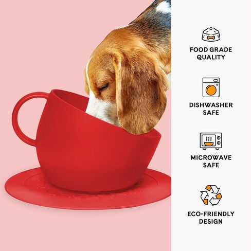 United Pets Cup-Shaped Dog Bowl & Mat Set for Dogs and Cats | BPA Free Water & Food Pet Bowl Feeder for Pets | Eco Friendly & Pet Safe Food Grade Quality Materials | Made in Italy | Taupe - 84.5 oz in Saudi Arabia