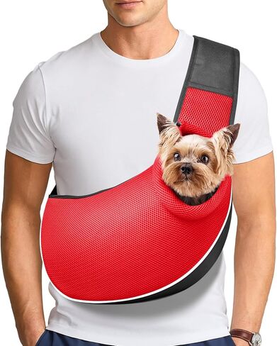 Tomkas Dog Sling Carrier for Small Dogs Puppy Carrier for Small Dogs (Red Mesh, S -Up to 5 lbs) in Kuwait