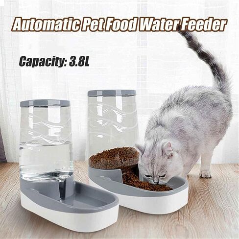Automatic Pets Food Feeding Bowl with Storage Container, Self Dispensing Pet Feeding and Waterer, Small & Big Dogs and Cats Puppy Rabbit Food and Water Feeder (Grey, Food Feeder) in Saudi Arabia