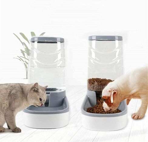 Automatic Pets Food Feeding Bowl with Storage Container, Self Dispensing Pet Feeding and Waterer, Small & Big Dogs and Cats Puppy Rabbit Food and Water Feeder (Grey, Food Feeder) in Saudi Arabia