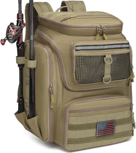 HAMBOLY Fishing Backpack with Rod Holders, 40L Tackle Box Backpack for Fishing Gear, Waterproof Fishing Tackle Bag for Men in Kuwait