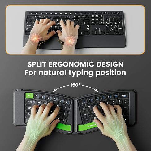 ProtoArc Ergonomic Foldable Keyboard, XK03 Split Folding Bluetooth Keyboard, Ultra Slim Travel Keyboard, Portable Bluetooth Keyboard for iPad, iPhone, Tablet, Laptop, PC - Gray in Kuwait