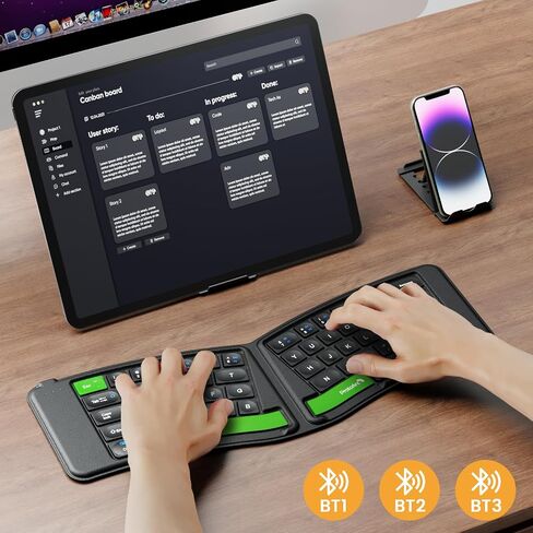 ProtoArc Ergonomic Foldable Keyboard, XK03 Split Folding Bluetooth Keyboard, Ultra Slim Travel Keyboard, Portable Bluetooth Keyboard for iPad, iPhone, Tablet, Laptop, PC - Gray in Kuwait