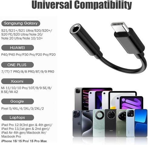 2 حزمة USB من النوع C إلى 3.5 مم محول مقبس سماعة الرأس أنثى، سلك كابل USB C ممتاز إلى Aux Audio Dongle متوافق مع iPhone 15/16Pro Max/Pro 16/15 Plus، Galaxy S24/S23/S22/S21 Ultra/MacBook. in Kuwait