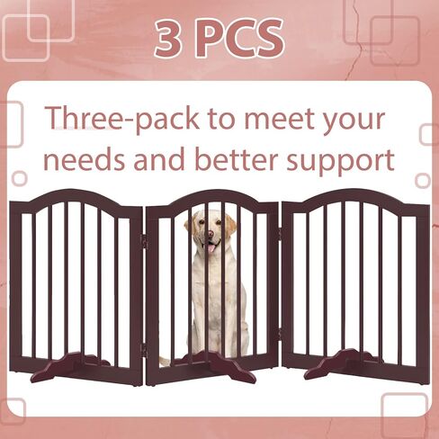 Taiyin 3 Pcs Pet Gate Support Feet Wooden Reinforcement Fitting Dog Panel Isolation Fence Free Standing PET Gate Dog Fence Panels for Configurable Wood Dog Gate Doggie Guardrail, Brown in Kuwait