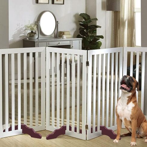 Taiyin 3 Pcs Pet Gate Support Feet Wooden Reinforcement Fitting Dog Panel Isolation Fence Free Standing PET Gate Dog Fence Panels for Configurable Wood Dog Gate Doggie Guardrail, Brown in Kuwait