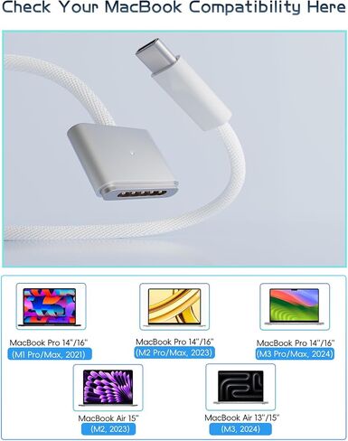 كابل USB-C إلى مغناطيسي 3 بقدرة 140 واط (2 متر/6.6 قدم)، كابل شحن سريع USB C متوافق مع MacBook Air (15 بوصة/13 بوصة M3 2024، M2 2023/2022)، MacBook Pro (16 بوصة/14 بوصة) M2 Pro & Max 2023، M1 Pro & Max 2021) (أسود) in Saudi Arabia