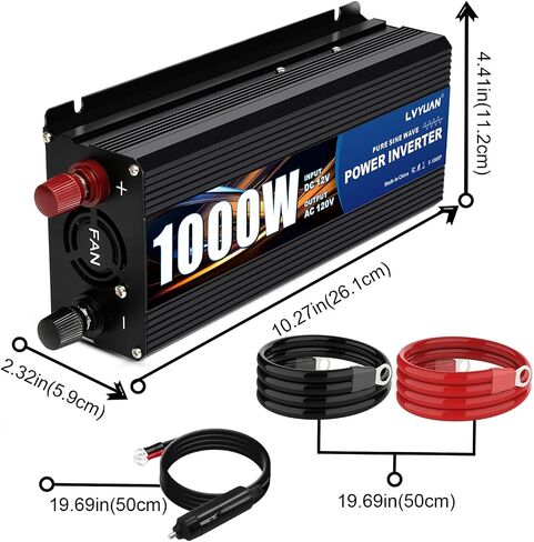 LVYUAN 500 Watt Pure Sine Wave Power Inverter 12V to 110V/120V DC to AC Converter with Dual Sockets, Dual USB Ports, LED Display for Home Outdoor RV Car Power Inverter Power Adapter in Saudi Arabia