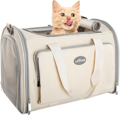 Foldable Cat Carrier Soft-Sided Pet Carrier for Small Dogs and Large Medium Cats, Airline Approved Travel Dog Carriers with Curtain, Pocket, Safety Leash and Cushion Pad, Gray in Saudi Arabia