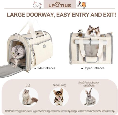 Foldable Cat Carrier Soft-Sided Pet Carrier for Small Dogs and Large Medium Cats, Airline Approved Travel Dog Carriers with Curtain, Pocket, Safety Leash and Cushion Pad, Gray in Saudi Arabia
