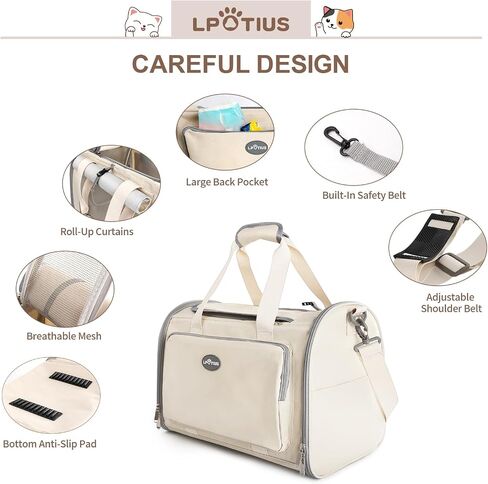 Foldable Cat Carrier Soft-Sided Pet Carrier for Small Dogs and Large Medium Cats, Airline Approved Travel Dog Carriers with Curtain, Pocket, Safety Leash and Cushion Pad, Gray in Saudi Arabia