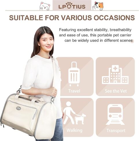 Foldable Cat Carrier Soft-Sided Pet Carrier for Small Dogs and Large Medium Cats, Airline Approved Travel Dog Carriers with Curtain, Pocket, Safety Leash and Cushion Pad, Gray in Saudi Arabia