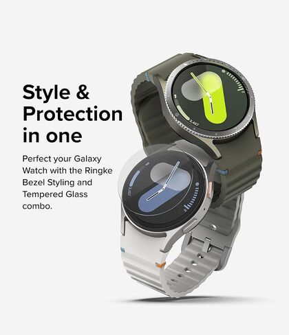 تصميم وزجاج Ringke Bezel [إطار أنيق من الفولاذ المقاوم للصدأ + زجاج] متوافق مع حافظة Samsung Galaxy Watch 7 (40 ملم) وواقي الشاشة، غطاء مضاد للخدش وزجاج مقسى - 40-01 (ST) فضي in Saudi Arabia
