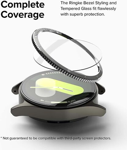 تصميم وزجاج Ringke Bezel [إطار أنيق من الفولاذ المقاوم للصدأ + زجاج] متوافق مع حافظة Samsung Galaxy Watch 7 (40 ملم) وواقي الشاشة، غطاء مضاد للخدش وزجاج مقسى - 40-01 (ST) فضي in Saudi Arabia