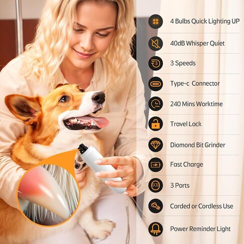 YABIFE 4-Lights Dog Nail Grinder, Easy Quick Locate Dog Nail Trimmers, for Puppy Paw Toenails or Pets from Small, Medium to Large, with Travel Lock, Whisper Quiet, Heavy Duty 3 Speeds in Saudi Arabia