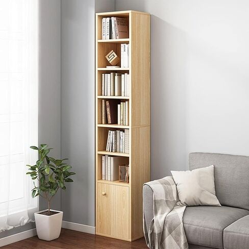 IOTXY Small Narrow Corner Bookcase - 71 Inches Tall Gap Freestanding Storage Cabinet, 8 Lattices Open Shelves Tower Rack, Cubes Bookshelf in Oak in Saudi Arabia