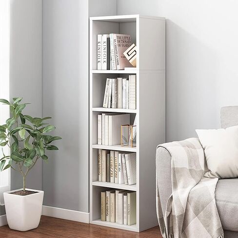 IOTXY Small Narrow Corner Bookcase - 71 Inches Tall Gap Freestanding Storage Cabinet, 8 Lattices Open Shelves Tower Rack, Cubes Bookshelf in Oak in Saudi Arabia
