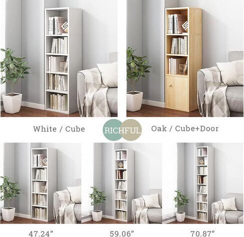IOTXY Small Narrow Corner Bookcase - 71 Inches Tall Gap Freestanding Storage Cabinet, 8 Lattices Open Shelves Tower Rack, Cubes Bookshelf in Oak in Saudi Arabia