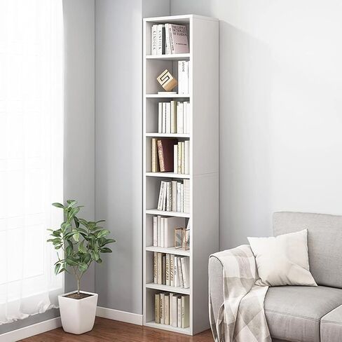 IOTXY Small Narrow Corner Bookcase - 71 Inches Tall Gap Freestanding Storage Cabinet, 8 Lattices Open Shelves Tower Rack, Cubes Bookshelf in Oak in Saudi Arabia
