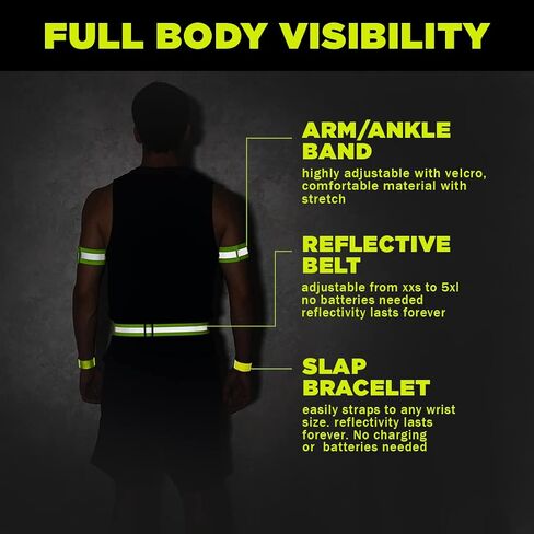 Reflective Running Gear High Visibility - 1 Reflecting Belt Waist 2 Refelctive Arm Bands 2 Reflector Strap Bracelet Safety Military 5pc Bundle TdActv in Saudi Arabia