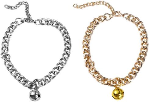 2Pcs Aluminum Dog Cat Collar with Bell Decor Dog Chain Collar Pet Collar Jewelry Accessories for Dogs Cats in Saudi Arabia