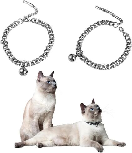 2Pcs Aluminum Dog Cat Collar with Bell Decor Dog Chain Collar Pet Collar Jewelry Accessories for Dogs Cats in Saudi Arabia