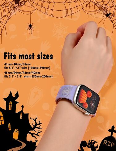 Halloween Cartoon Engraved Bands Compatible with Apple Watch Band 40/38/41/42/49/45/44/46mm Women, Two-Tone Cute Soft Silicone Stylish Sport Strap for iWatch Series 10/9/8/7/6/5/4/3/2/1/SE in Kuwait