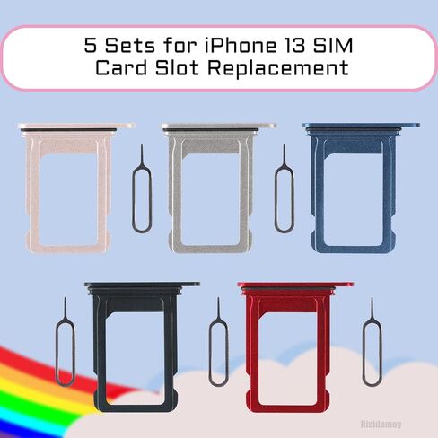 5 Color SIM Card Tray Holder Slot Replacement for iPhone 13 (Pink/Blue/Red/Starlight/Midnight Black) with Waterproof Rubber Ring Eject Pin A2482 A2631 A2634 A2635 A2633 (Single Sim Version) in Saudi Arabia