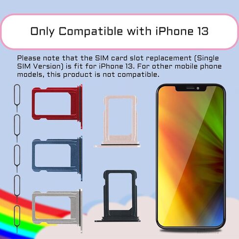 5 Color SIM Card Tray Holder Slot Replacement for iPhone 13 (Pink/Blue/Red/Starlight/Midnight Black) with Waterproof Rubber Ring Eject Pin A2482 A2631 A2634 A2635 A2633 (Single Sim Version) in Saudi Arabia