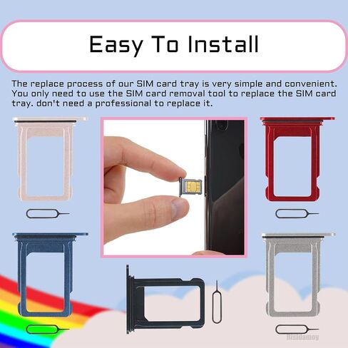 5 Color SIM Card Tray Holder Slot Replacement for iPhone 13 (Pink/Blue/Red/Starlight/Midnight Black) with Waterproof Rubber Ring Eject Pin A2482 A2631 A2634 A2635 A2633 (Single Sim Version) in Saudi Arabia