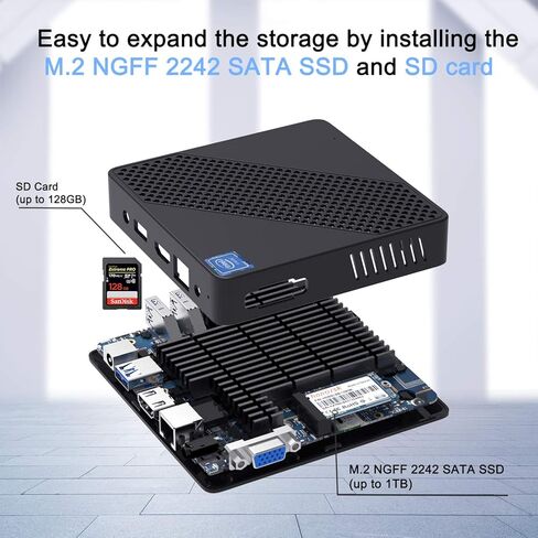 كمبيوتر صغير MINISFORUM N40 UHD 4K@60 هرتز Celeron N4020(يصل إلى 2.8 جيجا هرتز) كمبيوتر صغير بدون مروحة، DDR4 4GB+64GB eMMC، DIY SSD، واي فاي ثنائي النطاق، HDMI&VGA كمبيوتر صغير مكتبي (متجدد)، أسود in Kuwait