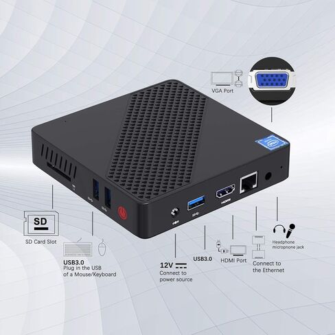 كمبيوتر صغير MINISFORUM N40 UHD 4K@60 هرتز Celeron N4020(يصل إلى 2.8 جيجا هرتز) كمبيوتر صغير بدون مروحة، DDR4 4GB+64GB eMMC، DIY SSD، واي فاي ثنائي النطاق، HDMI&VGA كمبيوتر صغير مكتبي (متجدد)، أسود in Kuwait