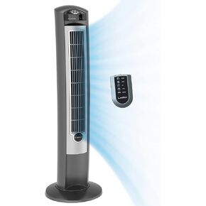 Lasko Oscillating Tower Fan, Remote Control, Ionizer, 3 Speeds, Timer, for Bedroom, Office, Kitchen 42", Black, T42950