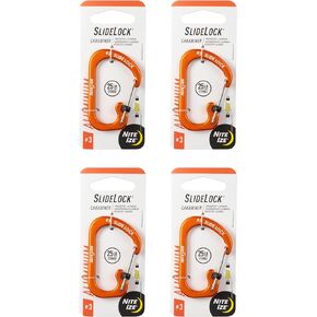Nite Ize SlideLock Carabiner Aluminum - Size 3 - Orange - 4 Count (4 Pack)