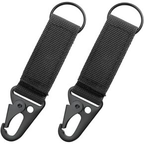 2Pcs Tactical Gear Clip, Nylon Key Ring Holder or Tactical Belt Keepers Military Utility Hanger Carabiner Tactical Hook, Black