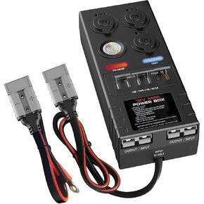 Mini Power Distribution Box - 12V DC Battery Socket, 50A Max Output, 2 Anderson Ports, 6 USB & 3 Cigarette Lighter Sockets - Ideal for RVs, Camping, Fishing, and Emergency