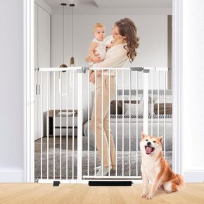 41" Tall Safety Pet Gate,Adjustable 29.92"-57.48" Wide,No Drilling Pressure Mount Kit,Auto Close Cat Gate Suitable for Stairs,Doorways,White (29.92"-57.48" W)