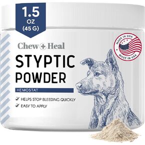 Chew + Heal Labs Styptic Powder for Dogs, Cats, and Other Animals - 1.5 oz - Quick Stop Bleeding Powder for Clipping Nails, and Other Minor Cuts - Blood Stop Powder