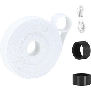 1"x30ft Hook and Loop Roll, Adjustable Self-Gripping Straps, Cut-to-Length Cinch Strap, Fastening Cable Management Cable Ties, Reusable Securing Cord Ties for Organizer or Storage (Black)