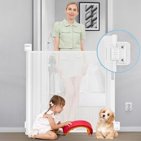 Retractable Baby Gates No Drilling 0"-39" Wide Punch Free Narrow Baby Gate for Stairs 33" Tall, Retractable Dog Gate for The House No Drill Mesh Pet Gates for Dogs No Drill Stair Gates, Gray