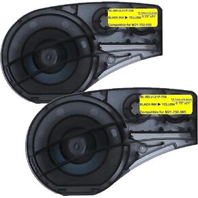 Compatible Label Tape Replacement for M21-750-595-YL-BK Work with BMP21-PLUS/LAB Black on Yellow Vinyl Tape-2 Pack